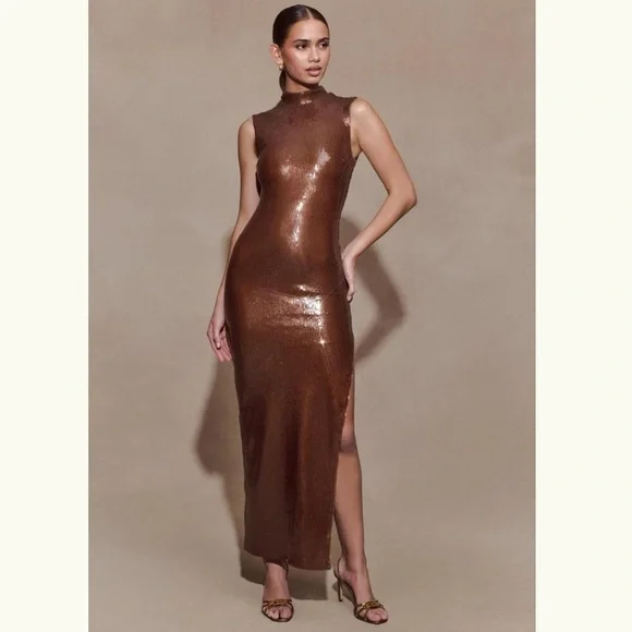 Meshki Brown Sequin Midi Dress - Picture 5 of 8